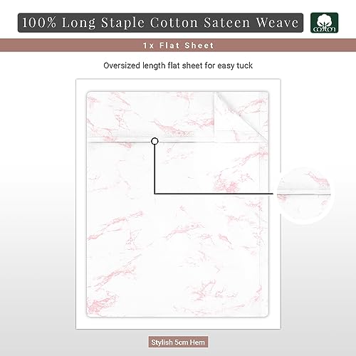 Pizuna Carrara Marble Pink Print Flat Sheet Super King Size, 100% Long Staple Cotton 400 Thread count Bedding Super King - Image 3