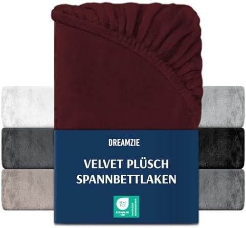 Dreamzie - Teddy Plüsch Spannbettlaken 180x200 & 200x200 - Burgunderrot | Frottee Spannbetttuch mit 25cm Steg · OEKO-TEX Zertifiziert · Mikrofaser Kaschmir-Touch · Atmungsaktiv · W