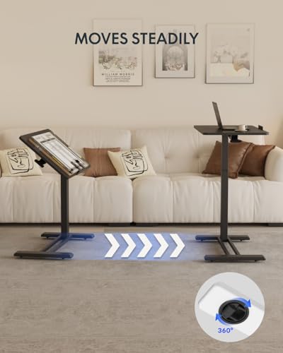 Image of FLEXISPOT H7 PRO Mobile Standing Desk Adjustable Overbed Table Pneumatic with Wheels 55Tiltable Portable Laptop Desk Rolling Computer Cart Foldable Bedside Table(27.6 inch W x 15.7 inch D, Black)