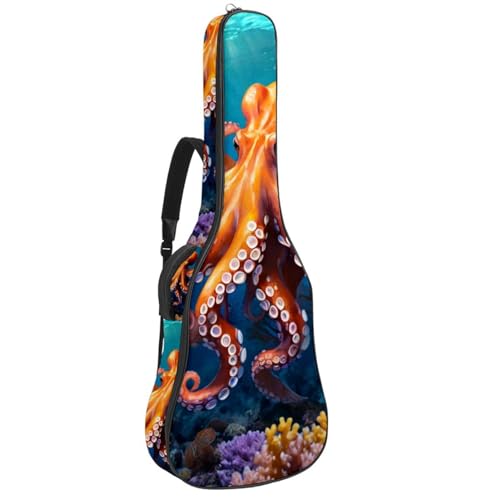 Sac de transport pour guitare acoustique imperméable avec poche de rangement design pieuvre