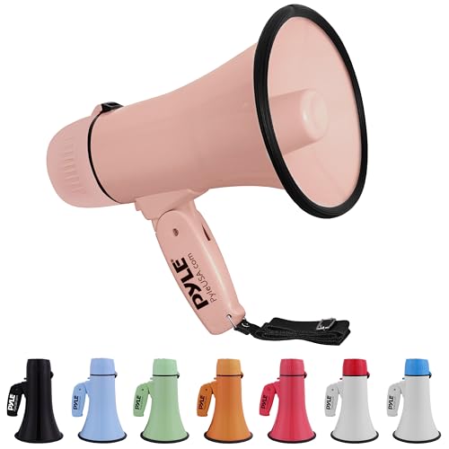 Pyle Megafone Bullhorn de 20 W - portátil, sirene automática e volume ajustável, alcance de projeção de até 400 jardas quadradas, entrada auxiliar, talk, sirene, música, apito e gravação, alça de