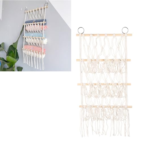 Multi Layer Stuffed Animal Net, Wall Hanging Stuffed Animal Holder, Plush Toy Display with Wooden Stick Mesh Plush Toy Organizer for Books Dolls Towels (3 Tier)