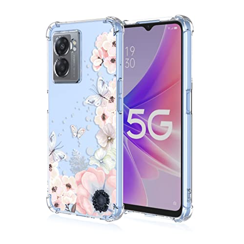 RRXSYXL for A57 5G 2022 Case Oppo A77 5G Phone Case Cute Clear Pink Floral Aesthetic Print Design Soft TPU Protective Women Girl's Phone Cover for Oppo A57 5G 2022(Pink Flowers/Butterflies)