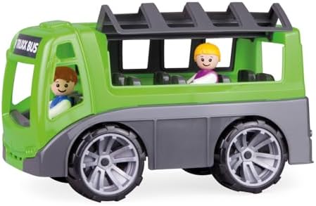 LENA 04454 - Truxx Bus, Spielbus Fahrzeug ca. 27 cm, Spielset mit robustem Reisebus und 2 vollbewegliche Spielfiguren, Spielfahrzeug Set für Kinder ab 2 Jahre, Spielzeugbus in grün