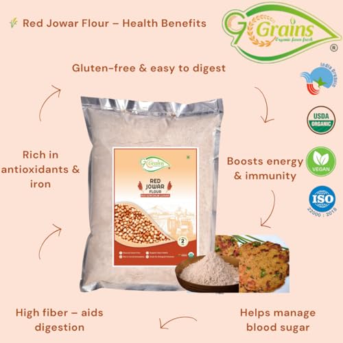Image of Organic Red Sorghum Flour (5Kg) For Eating And Cooking | Lal Juvar Atta | Produce Of India From Organic Farms By G7 GrainsRed Sorghum Flour (