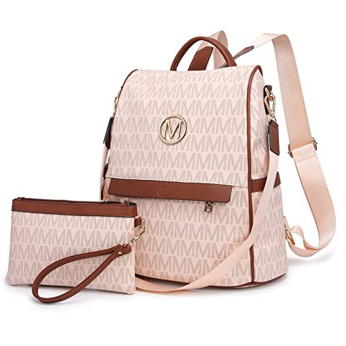 Image of MKP Women Fashion Backpack Purse Multi Pockets Signature Anti-Theft Rucksack Travel Ladies Shoulder Bag Handbag 2Pcs