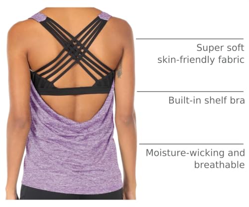 Image of icyzone Women's Open Back Workout Athletic Yoga Tank Tops with Built in Bra