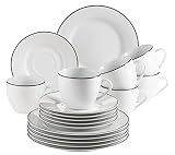 Mäser, Serie Nola, Kaffeeservice 6 Personen modern, Weiß mit Schwarzem Rand...