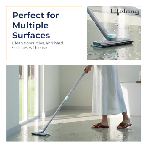 Image of Lifelong 4-in-1 Floor Cleaning Wiper Mop with Long Handle, 360 Degree Rotating Flat Mop for Home, Bathroom & Kitchen, Multi Surface Floor Cleaner with Scrubber Brush, Wet Dry Floor Wiper
