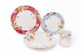 Tudor Royal Collection 24-Piece Premium Quality Porcelain Dinnerware Set, Service for 6 - CRIMSON; S