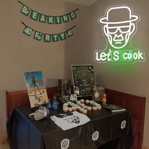 Image of Breaking Bad Neon Sign Heisenberg for Wall Decor,Funny Let's Cook Neon Ligthts with Dimmable LED Signs for Man Cave Bedroom Bar Party Neon Gifts for Crime TV Show Fans Gifts