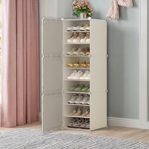 Image of EXVITO Portable Shoe Rack for Home Plastic Shelves Household - 3 Door DIY Multipurpose Shoe Rack Organizer, Shoe Storage-Shelf with Dustproof Door Entryway for Heels /Slippers /Boots (Grey, 2 Door)