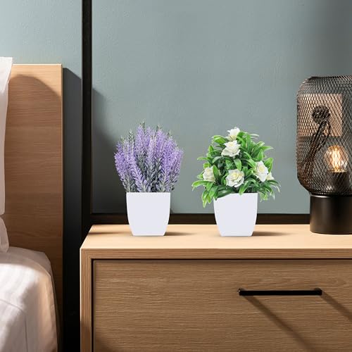 Der-Rose-2-Pack-Small-Fake-Plants-Faux-Plants-Indoor-with-Flowers-for-Home-Bathroom-Kitchen-Office-Desk-Decor