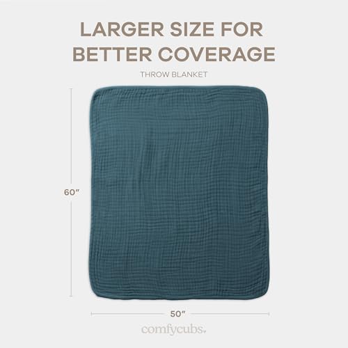 Image of Comfy Cubs Muslin Throw Blanket - 50 inch x 60 inch Quilted Design - Lightweight, Breathable 6-Layer Gauze Fabric - Soft Cotton Blanket for Home or Travel - Packaged in Elegant Gift Box - Neptune