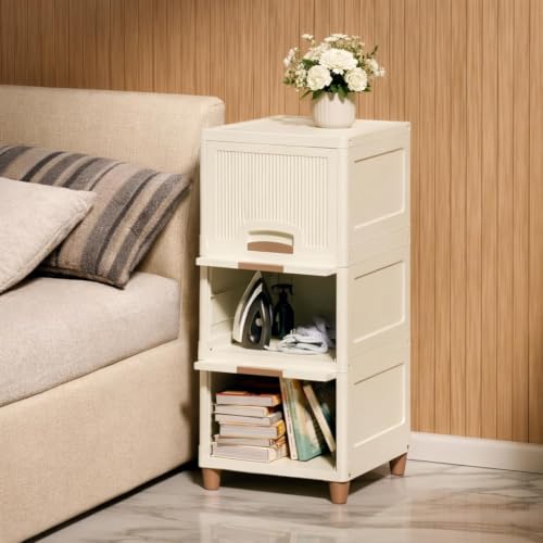 Image of Multi-Purpose Modular Storage Cabinet with Foldable Compartments, Stackable Organizer Box with Doors & Raised Legs for Clothes, Books, Kitchen Supplies, Bedroom and Living Room (3 Layer)