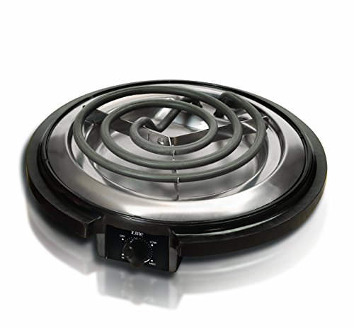 Elite Gourmet ESB-300X Single Countertop Coiled Burner, 1000 Watts Electric Hot Plate, Temperature Controls, Power Indicator Lights, Easy to Clean, Black
