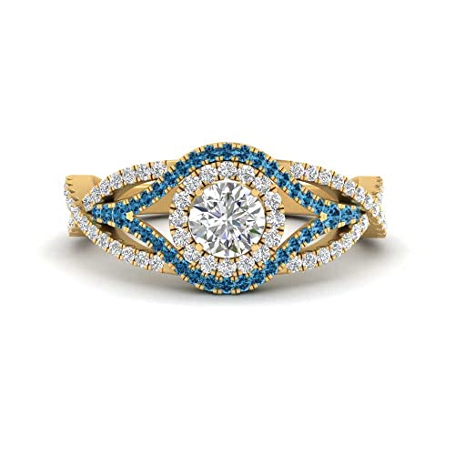 Image of Choose Your Gemstone Round Twisted Pave Double Halo Diamond CZ Ring Yellow Gold Plated Round Shape Double Halo Engagement Ring for Women, and Ladies US Size 4 to 12