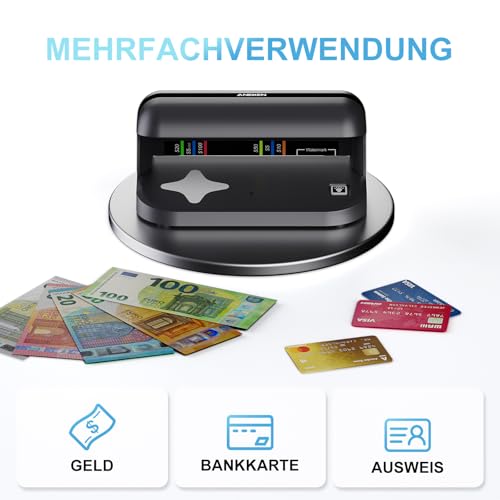 Aneken AL-17 Geldscheinprüfer mit zwei 1800 LM UV-LED-Lichtern, fortschrittlicher UV-Falschgeldprüfer mit eingebauter Batterie, Karten- und Ausweiserkennung, geeignet für alle Währungen der Welt