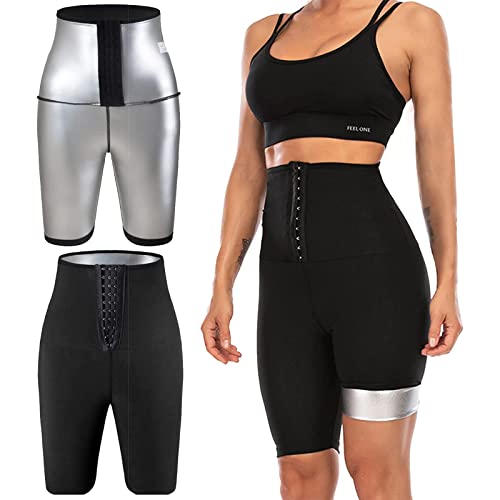 XIYAO Pantalon de Sudation Femme avec Poche Taille Haute Short Sudation Sport Pantalon Sauna Amincissante Legging Anti Cellulite Minceur pour Jogging Fitness Yoga Gym pour Perdre du Poids, S-M Cover
