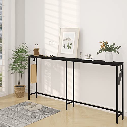 Leomonio 60" Sofa Table-Narrow Long Console Table Behind Couch,Modern Skinny Black Entryway Table With Hooks For Hallway, Living Room, Bedroom, Sturdy And Stable, Easy To Assemble,Classic Black #TOP5