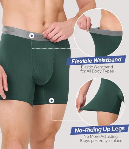 Image of BAMBOO COOL Men's Ultra Breathable Underwear,No Riding Up Boxer Briefs with ComfortFlexible Waistband,Multipack