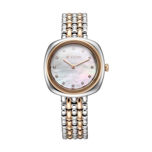 Image of Titan Aura Phase Quartz Analog Mother of Pearl Dial Two Toned Stainless Steel Strap Watch for Women-95241KM01