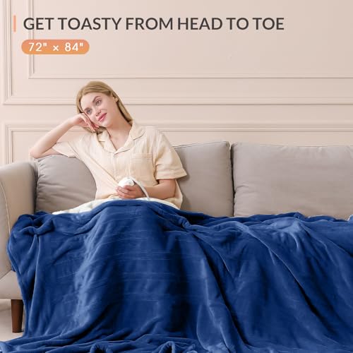 Image of HOMLYNS LuxeHeat Heated Blanket Electric Blanket Full Size, Soft Flannel Sherpa Heating Blanket with 10 Heat Settings, 1-10 hrs Timer Auto Shut Off (72x84 inches, Navy), Only for 120V Voltage Use