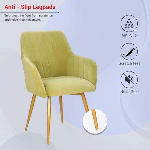 Image of Taboo Velvet Dining Chair Set of 4 | Upholstered Accent Arm Chairs | Soft Cushioned Seat with Backrest | Modern Velvet Fabric Chairs with Metal Legs | Living Room, Bedroom, Cafe & Restaurant | Lime