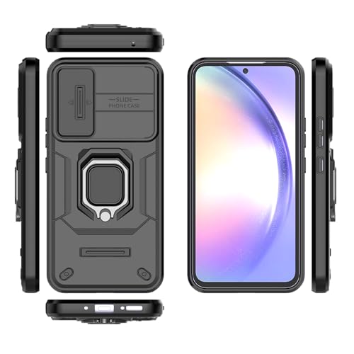 Image of Polycarbonate Camshield Pro Case With Slide Camera Protection And 360 Protection Ring Stand Bumper Back Case Cover For Samsung Galaxy A54 5G (Black)