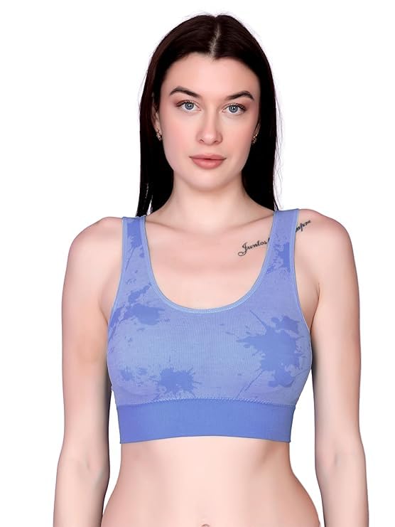 Light Blue Women's Spandex Lightly Padded Non-Wired Sports Bra Stylish Padded Bra for Workout Yoga Running Camisole Crop Tops Free Size-picture-19