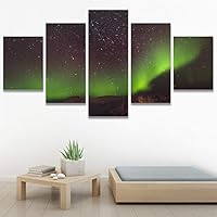 SIGNWIN 5 Panel Canvas Wall Art Astronomy & Space Contemporary Cosmic Dramatic Green Group Photography Realism Ultra for Home Decorations Ready to Hang - 60