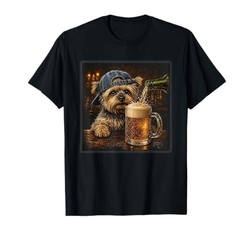 Yorkie Drinking Beer Shirt Funny Dog Yorkie Drinking Beer T-Shirt