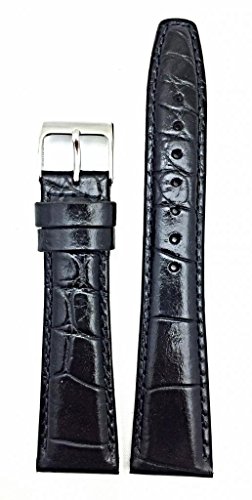 22mm Black Genuine Leather Watch Band | Alligator Crocodile Grain, Lightly Padded Replacement Wrist Strap that brings New Life to Any Watch (Mens Length)