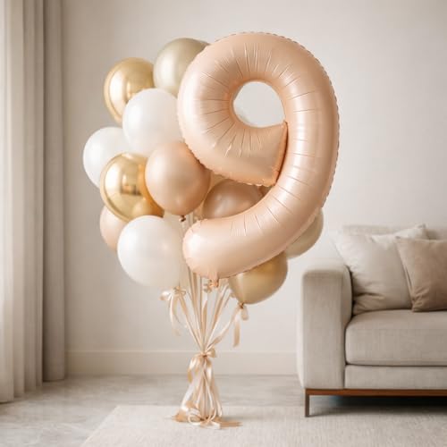 Image of Wanna Party 40 Inches Apricot Super Shape Number 9 Balloon, Number Balloons for Themes & Events, Birthday Supplies & Decoration -Caramel Light Brown Foil Number Balloons