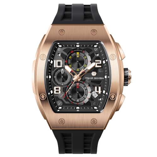 Image of Benyar Automatic Watches for Men | Skeleton Mechanical Leather Strap Mens Watch | 45mm Dial | 30M Waterproof | Men's Stylish Gift