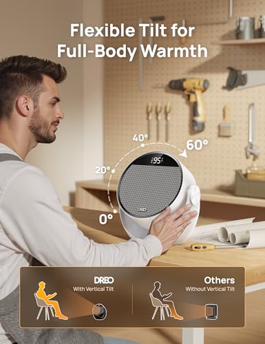 Image of DREO Space Heater 1500W, 60 Adjustable Tilt, 10.5ft /s Portable Electric Heaters for Indoor Use with Thermostat, 8 Safety Protections, 3 Modes, Remote, Quiet Desk Heater for Bedroom, Office, White