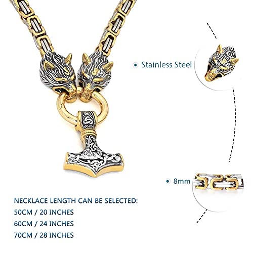 Foto von AMOZ Herren Schwere Bicolor Byzantinische Halskette,Authentische Wikinger Halsketten Norse Thor's Hammer Keltischer Knoten Anhänger,Neues Titanstahl Wolfskopf Amulett,Vierkantkette,70Cm