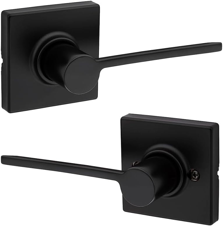 Kwikset 200LRLSQT-514 Ladera Lever with Square Rose Passage Door Lock with 6AL Latch and RCS Strike Matte Black Finish