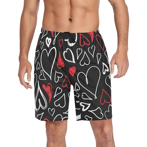 Fisyme Mens Pajama Shorts Heart Black Love Valentines Men Pj Lounge Sleep Shorts - Main Image