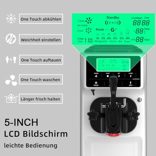 GSE Eismaschine Gastronomie 18L/Std. vorkühlend 1200W Speiseeisbereiter 6L Edelstahl Behälter Softeismaschine selbstkühlend Eiscreme Maschine mit Kompressor Eisbereiter für zuhause Eisdiele Restaurant – Bild 6