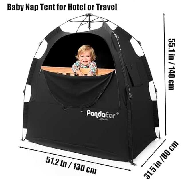PandaEar Portable Blackout Tent for Babies and Toddlers, Privacy Canopy Cover for Pack N Play, Mini Cribs, Foldable Sleep Pod Travel & Indoor Use, Blocks 95% Light, Black