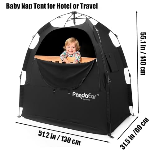 Image of PandaEar Portable Blackout Tent for Babies and Toddlers, Privacy Canopy Cover for Pack N Play, Mini Cribs, Foldable Sleep Pod Travel & Indoor Use, Blocks 95% Light, Black