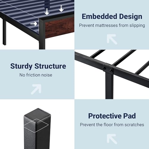 Image of Allewie Twin Size Bed Frame, Heavy Duty 12 Metal Slats Support, Mahogany
