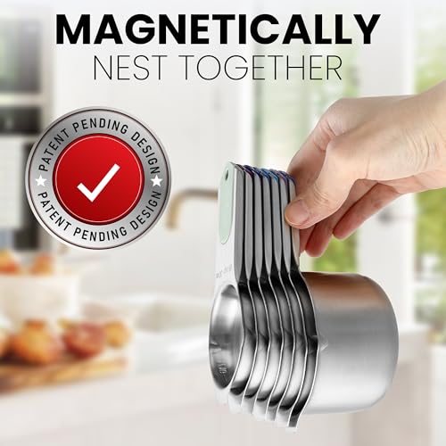 Image of Spring Chef Magnetic Stainless Steel Measuring Cups Set of 7, Winter Frost