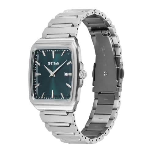 Image of Titan Classique sleekfit with Quartz Analog 2 Hands + Date@3H Green Dial Silver Stainless Steel Strap Watch for Men - 90260SM02