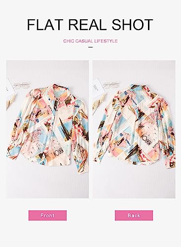 Evaless Women's Long Sleeve Button Down Boho Business Casual Shirt, Sexy V-Neck, Medium, Multicolor #TOP6