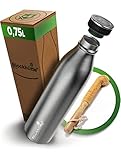 Fácil y seguro: Tanto si hay viento como si llueve, la bolsa de algodón resistente protege tu botella inox. La tapa de diseño fácil de agarrar y, con ello, de abrir en cualquier situación.