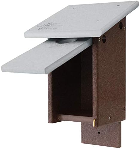 Amish Made Recycled Plastic Bluebird House | Gray & Brown Birdhouse with 1.5" Entrance Hole, Overhanging Roof & Easy Post Mount | Durable Outdoor Nesting Box for Bluebirds | USA Made