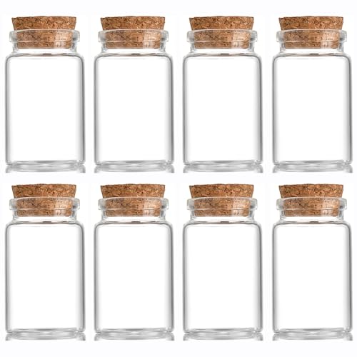 EWEIGEER 8 pcs 45ml Small Glass Bottles with Cork Stopper,Spice Vials Jars,Cute Storage Jar,Wishing Bottle 37x60mm(1.46x2.36inch)