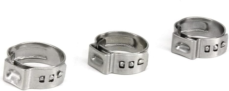 Colliers de serrage à une oreille, 50 pièces/lot 304 en acier inoxydable 6,5 mm-21,0 mm Colliers de serrage à une oreille SS304 Mini clips Collier de serrage en continu à une oreille, 8,8,10,5 mm (Si